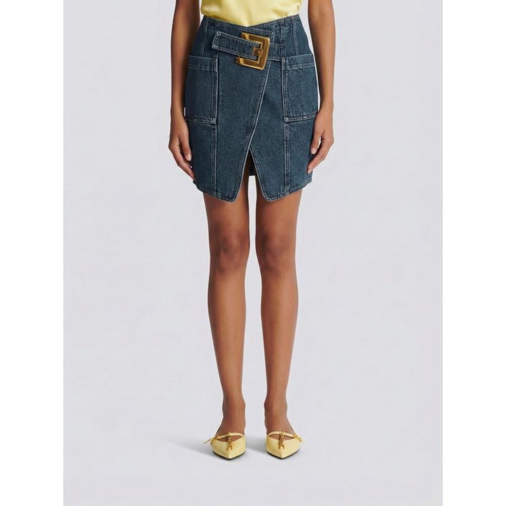Balmain Women Balmain Denim Mini Skirt With Maxi Buckle